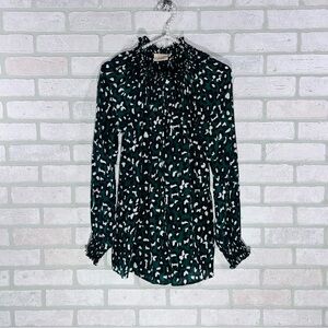 Rungolee Katarina Silk Green Leopard Print Long Sleeve Blouse Size M